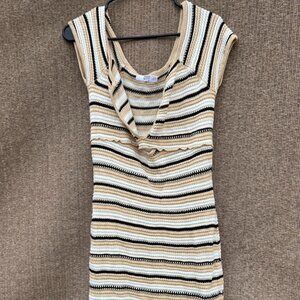 Madden NYC Crochet Sweater Dress with Short Sleeve Brown Gold Women’s Sz L